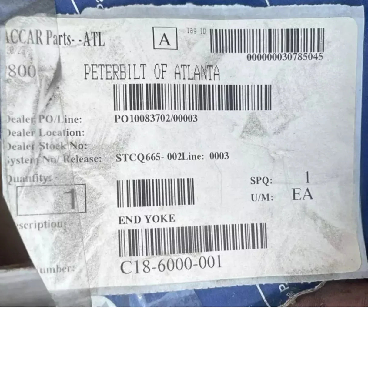 C18-6000-001 Genuine Paccar End Yoke - Truck To Trailer