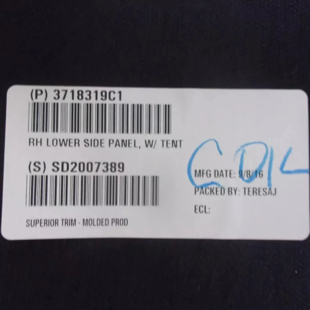 3718295C93 International Right Side Sleeper Panel With Vent - Truck To Trailer