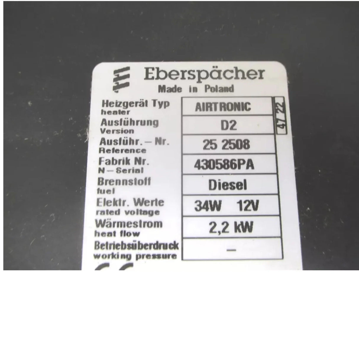 3957122C94 International Housing, Heater, Assembly, Espar No Idle Heat - Truck To Trailer