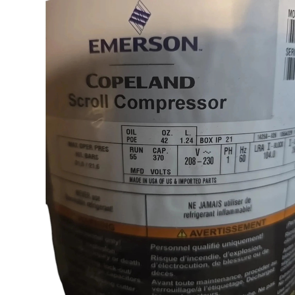 ZS26KAE-PFV-818 Genuine Copeland Scroll Compressor - Truck To Trailer