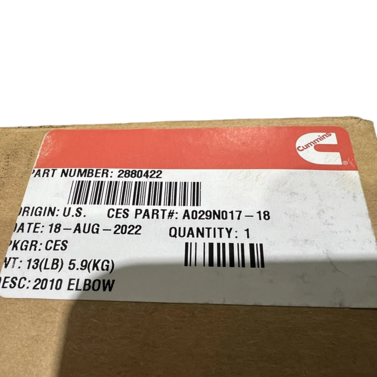 2880422 Genuine Cummins Tube Connector Elbow - Truck To Trailer