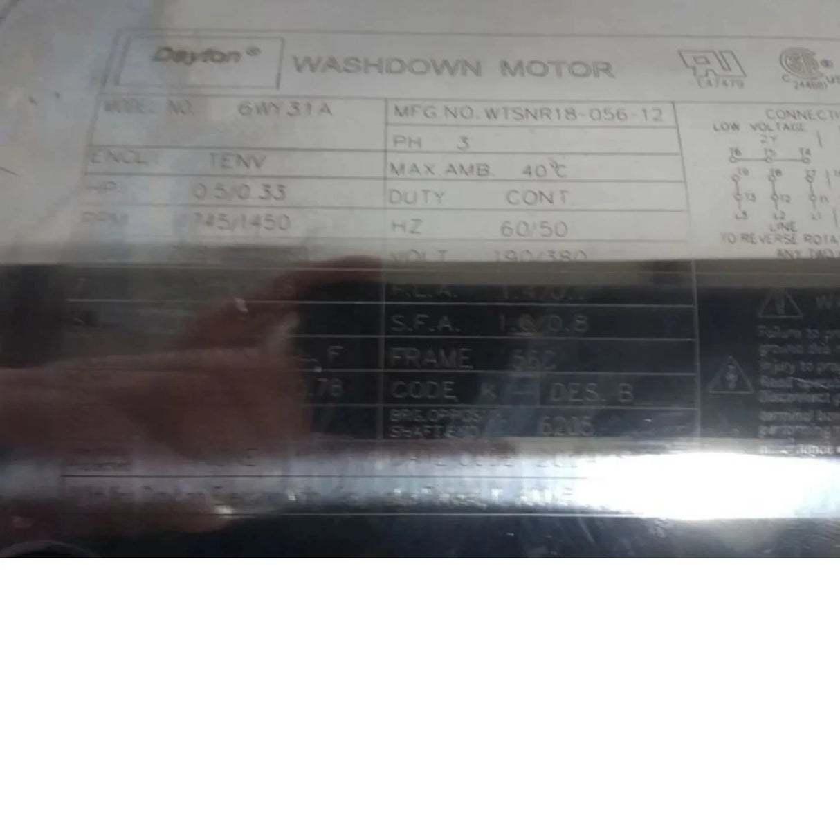 6WY31 Dayton Washdown Motor 1/2 HP 1745 RPM 208-230/460VAC 3-Phase - Truck To Trailer