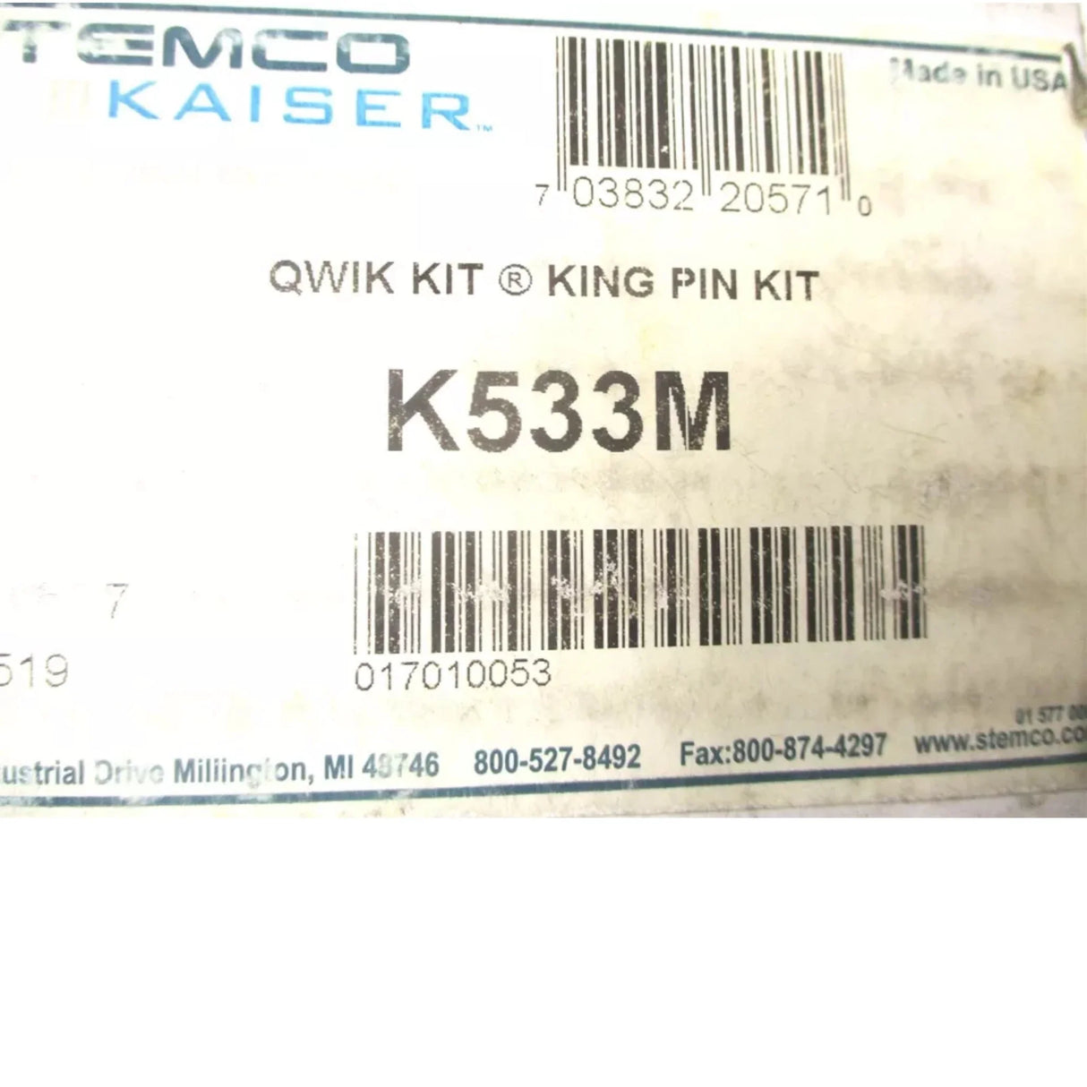 K533M Stemco King Pin Qwik Kit 1.749/1.751 Spindle Bore Tapered Axle - Truck To Trailer