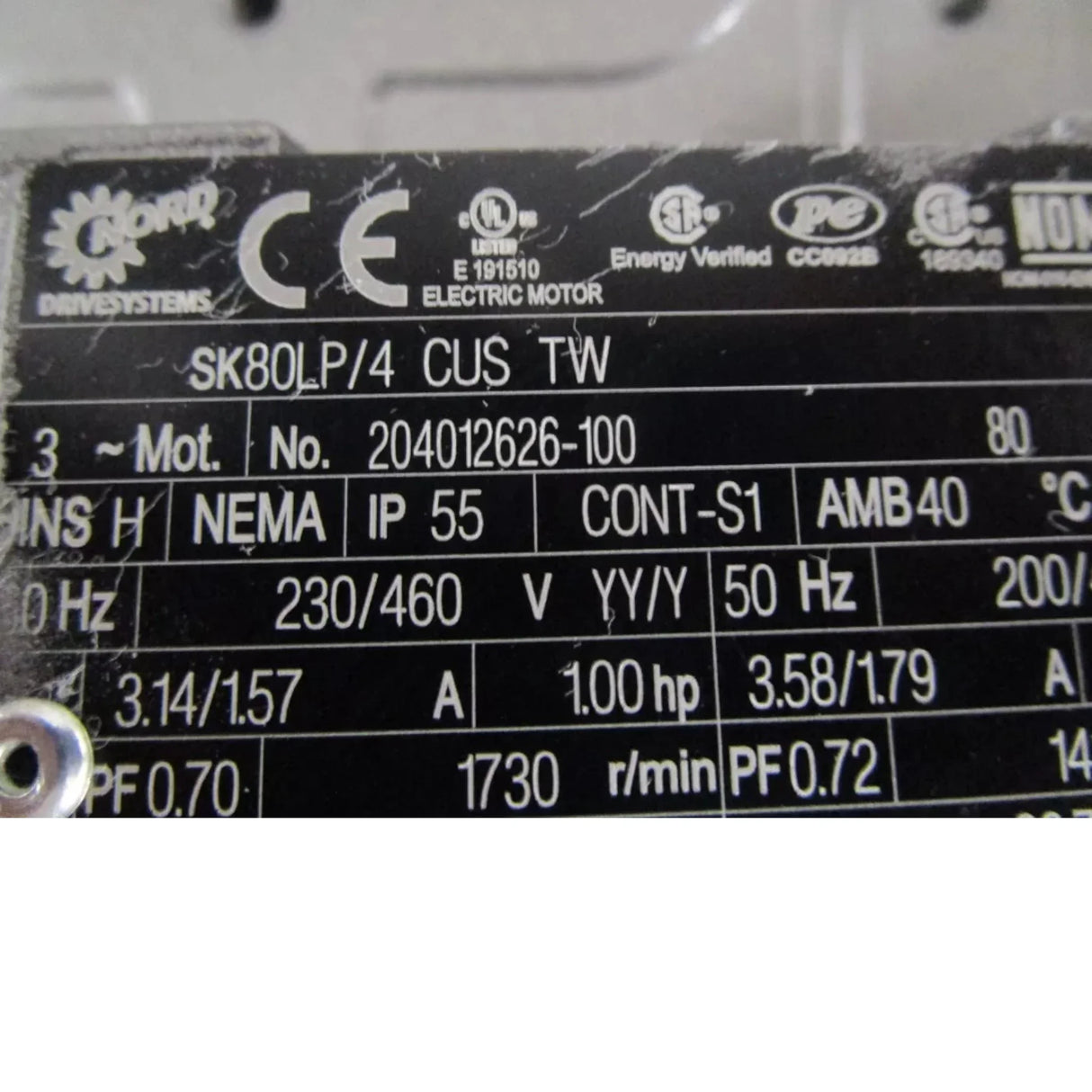 SK80LP/4 Nord CUSTW Motor 1HP 1730RPM - Truck To Trailer