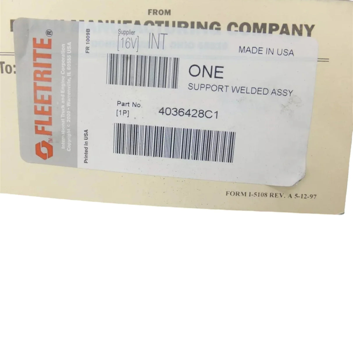 4036428C1 International Welded Assembly Switchback Support - Truck To Trailer