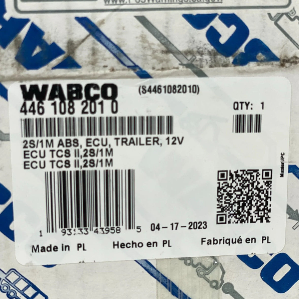 S4461082010 Genuine Meritor Wabco Trailer Abs - 2S/1M Ecu - Truck To Trailer