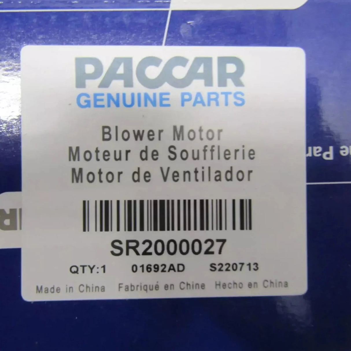 SR2000027 Genuine Paccar Blower Motor - Truck To Trailer