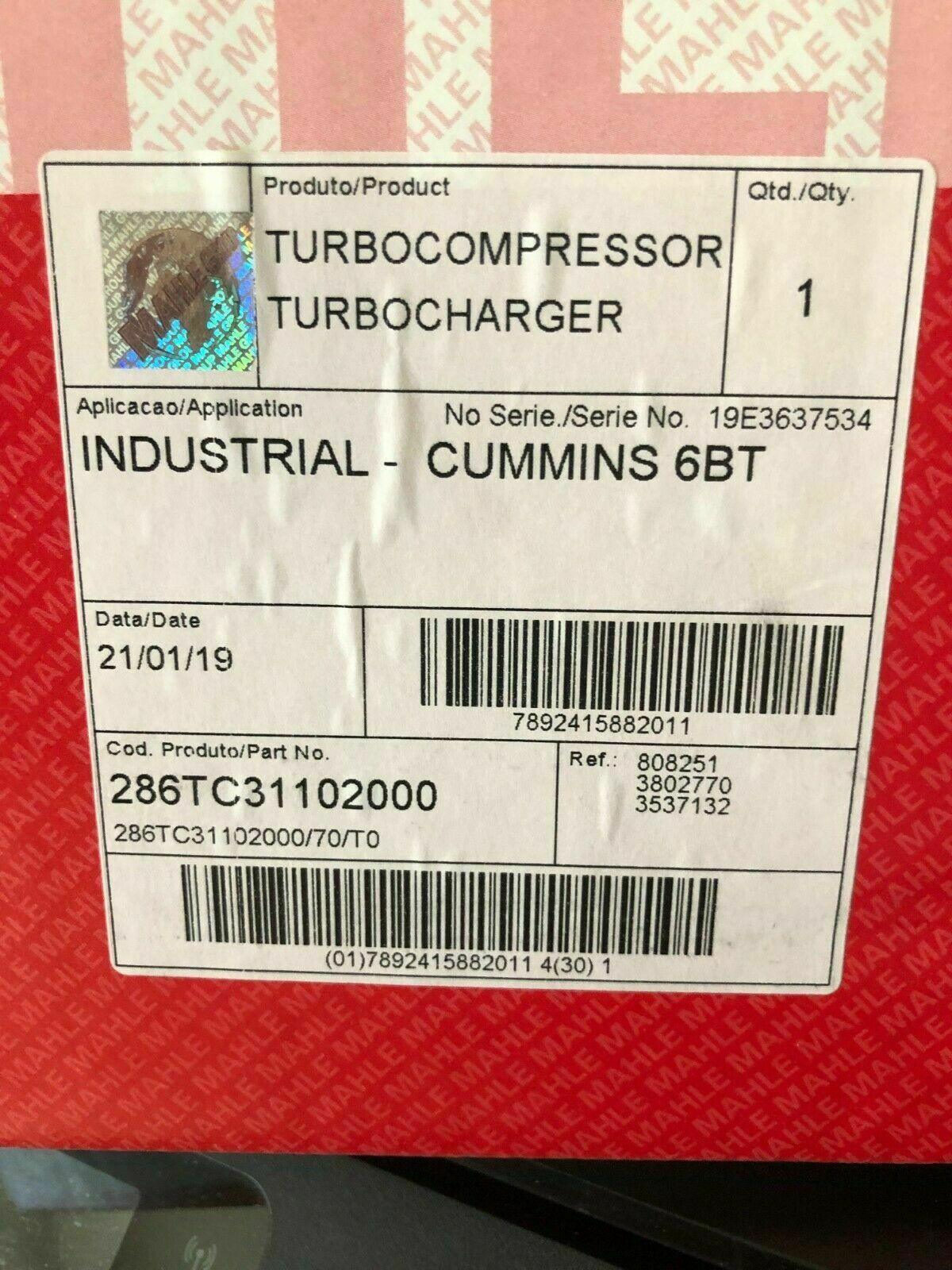 286Tc31102000 Mahle 286 Tc 31102 000 Turbocharger For Cummins 6-Bt Hx3 - Truck To Trailer