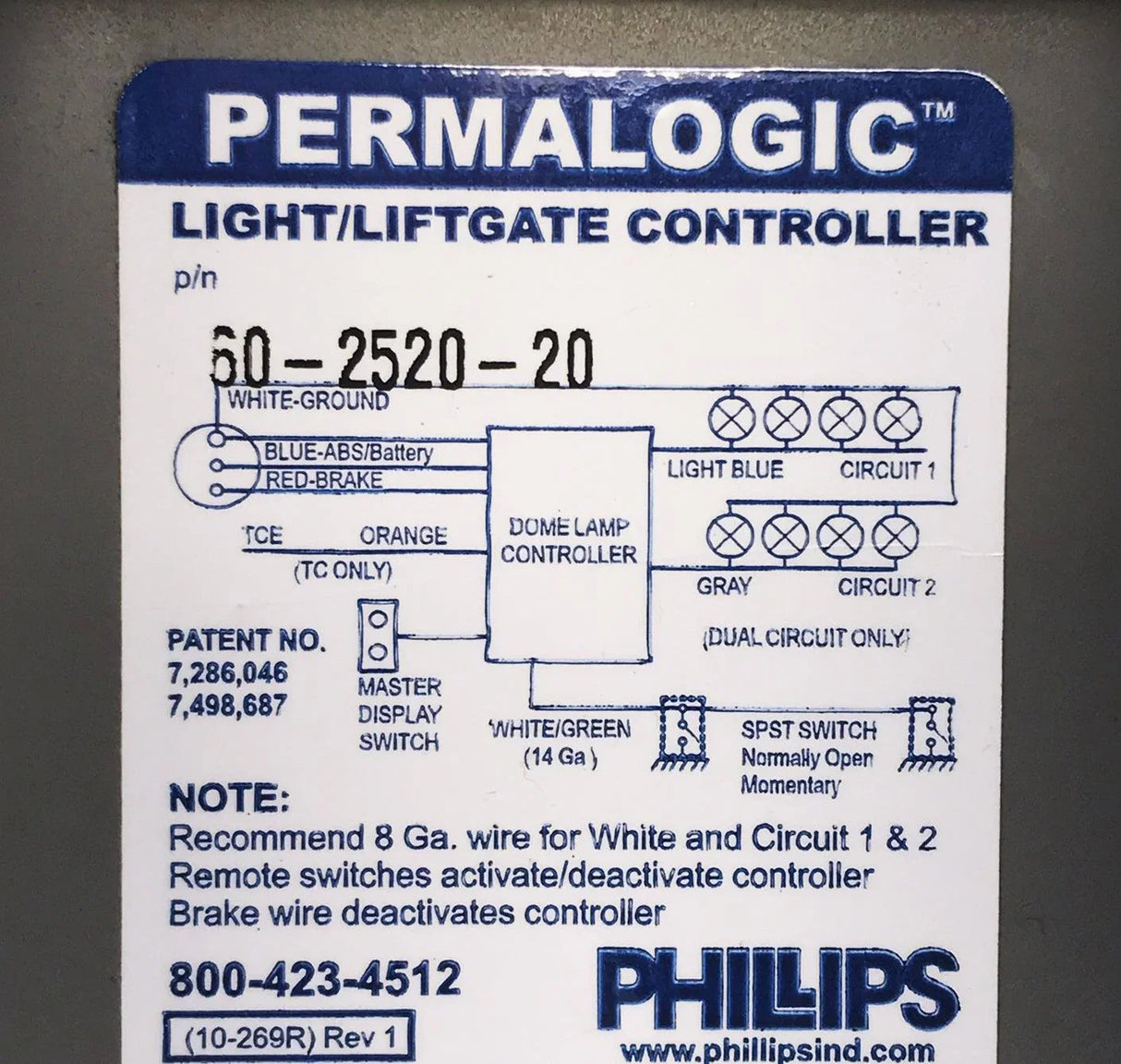 60-2520-20 Phillips Permalogic Single Circuit Nosebox Dome Lamp Controller - Truck To Trailer