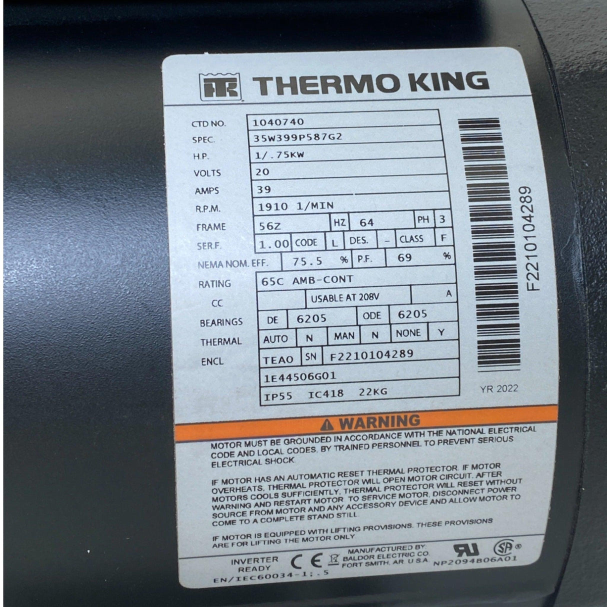 1040740 Thermo King Condencer Fan Motor - Truck To Trailer
