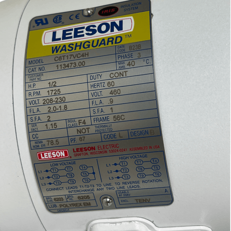 113473.00 Leeson Washguard Electric Motor - Truck To Trailer