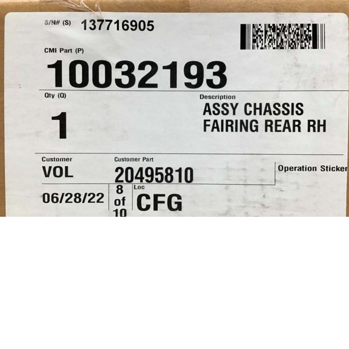 20495810 Genuine Volvo Moulding - Truck To Trailer