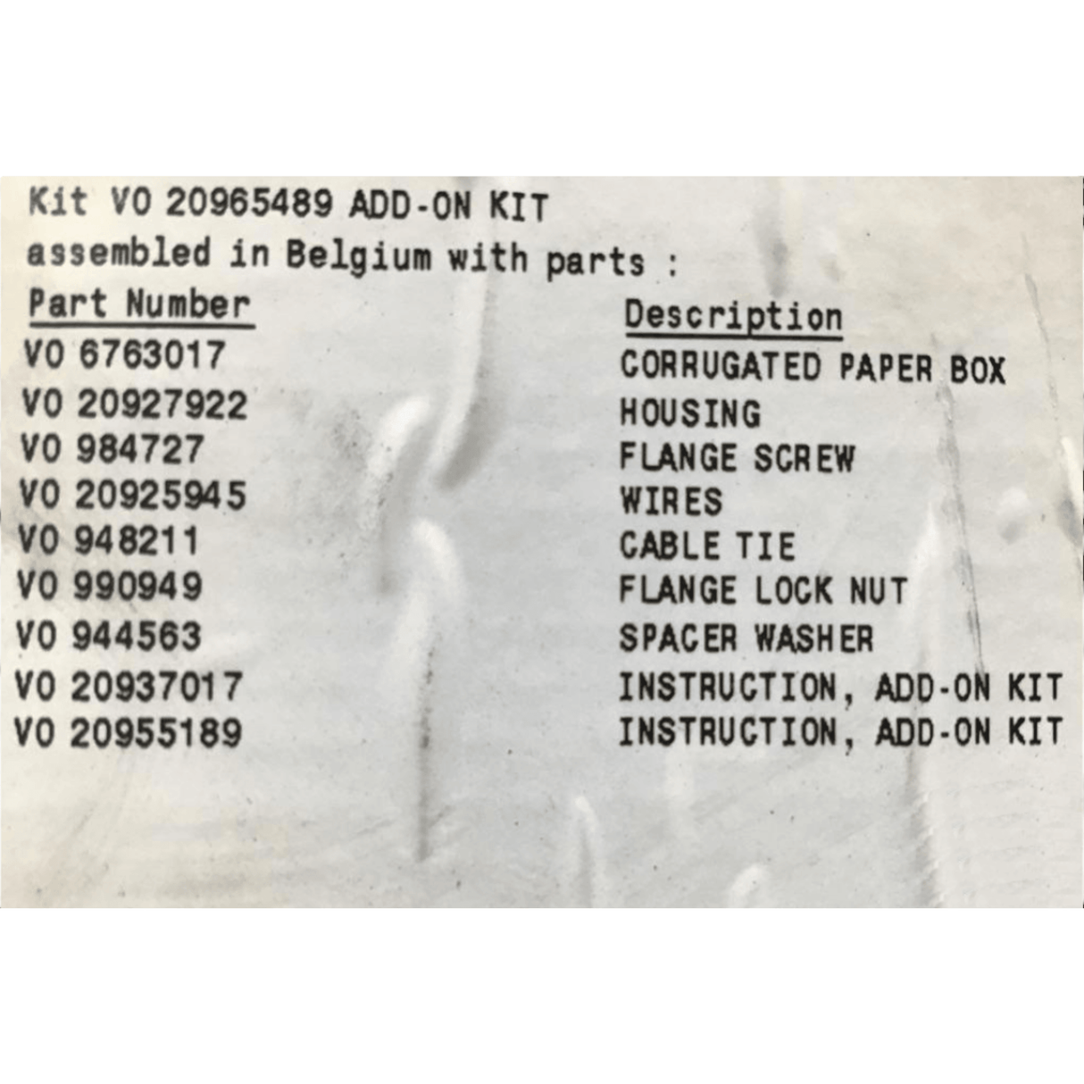 20965489 Genuine Volvo Add-On Kit - Truck To Trailer