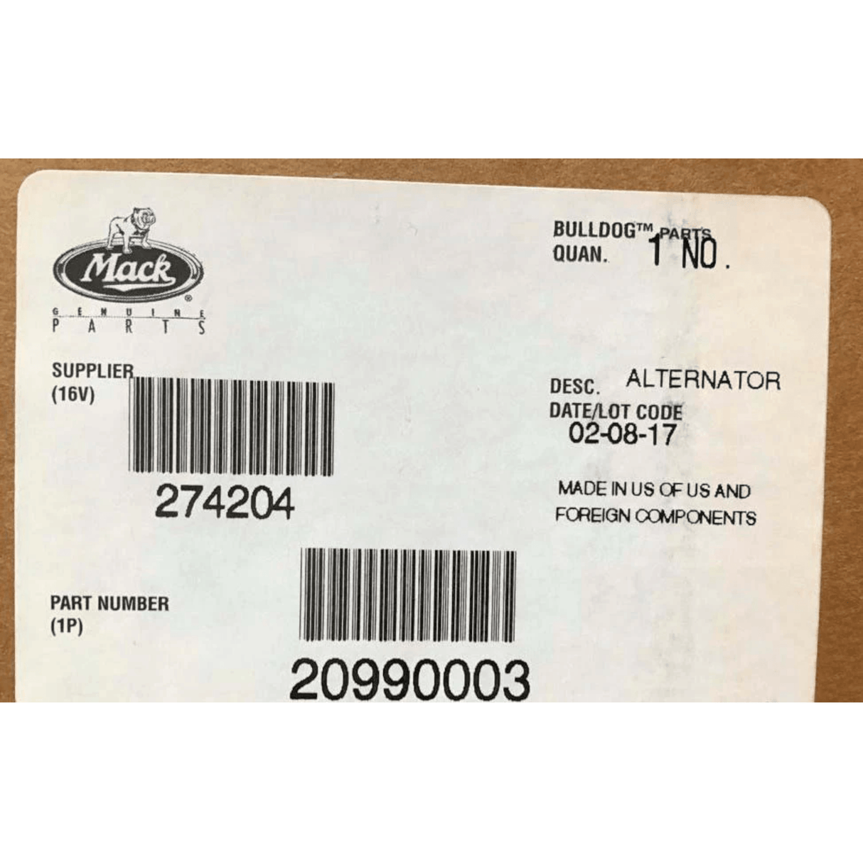 20990003 Genuine Mack Alternator - Truck To Trailer