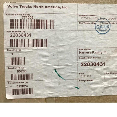 22030431 Genuine Volvo Power Cable - Truck To Trailer