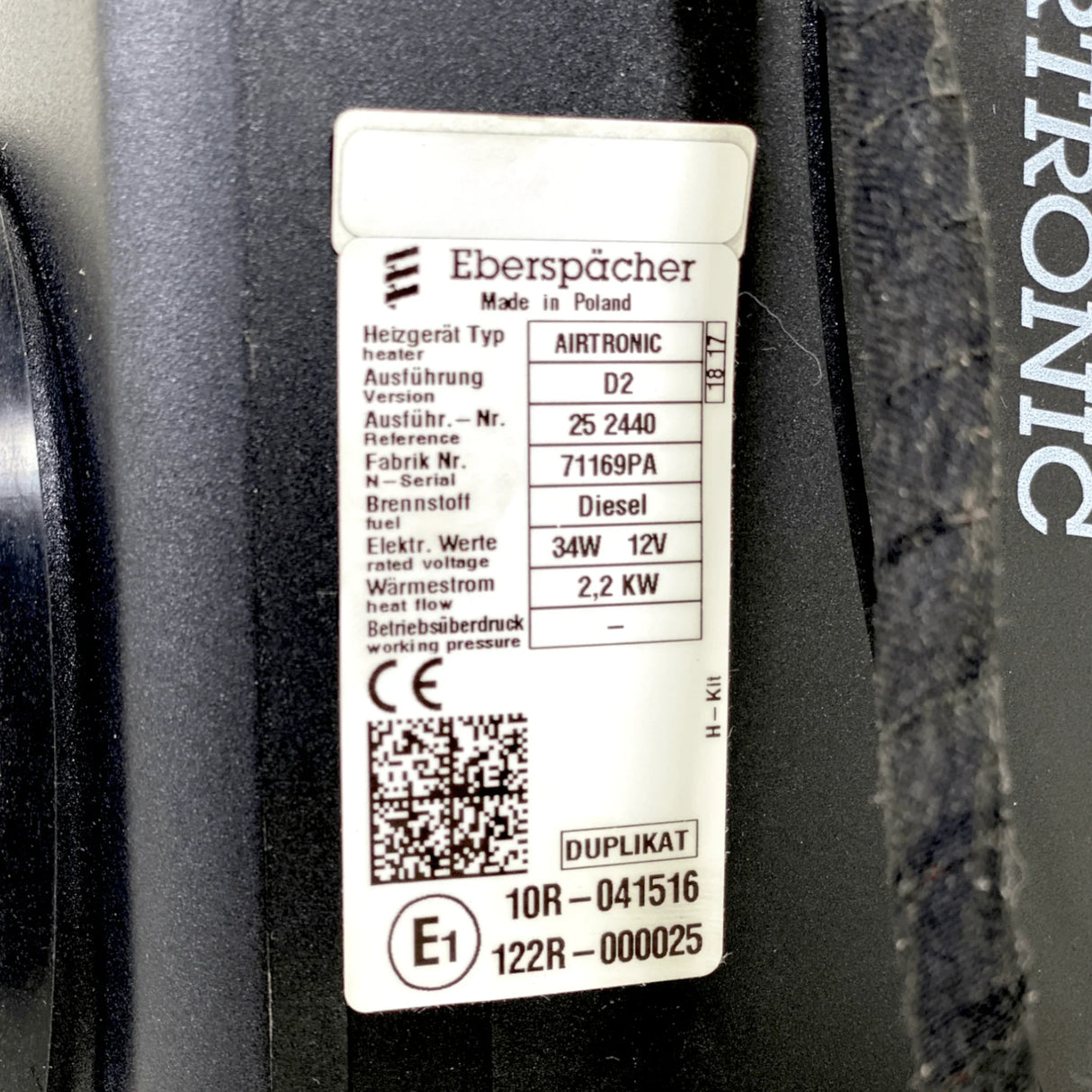 252069050000 Genuine Eberspacher Air Heater Airtronic D2 12V Diesel - Truck To Trailer