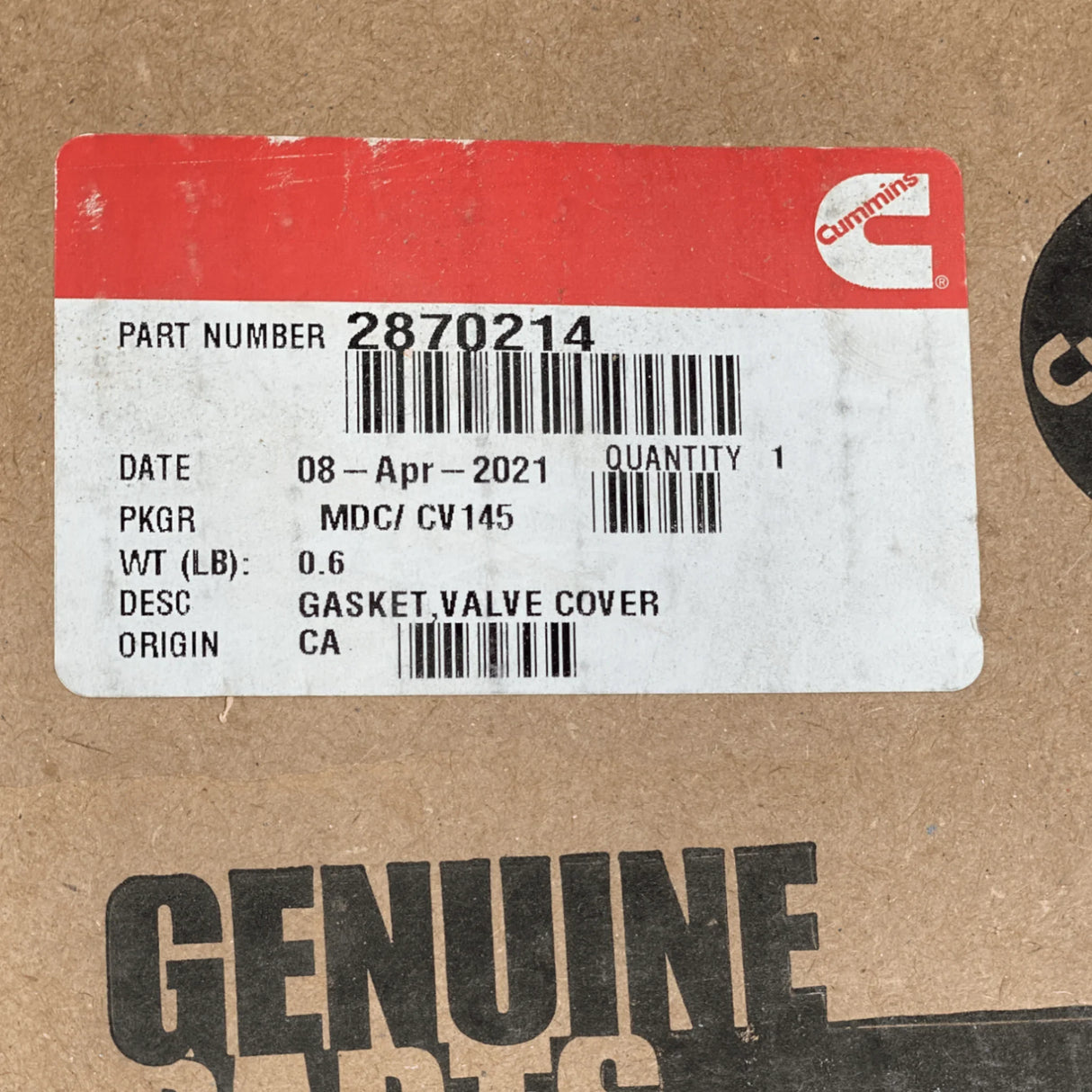 2870214 Genuine Cummins Valve Cover Gasket - Truck To Trailer