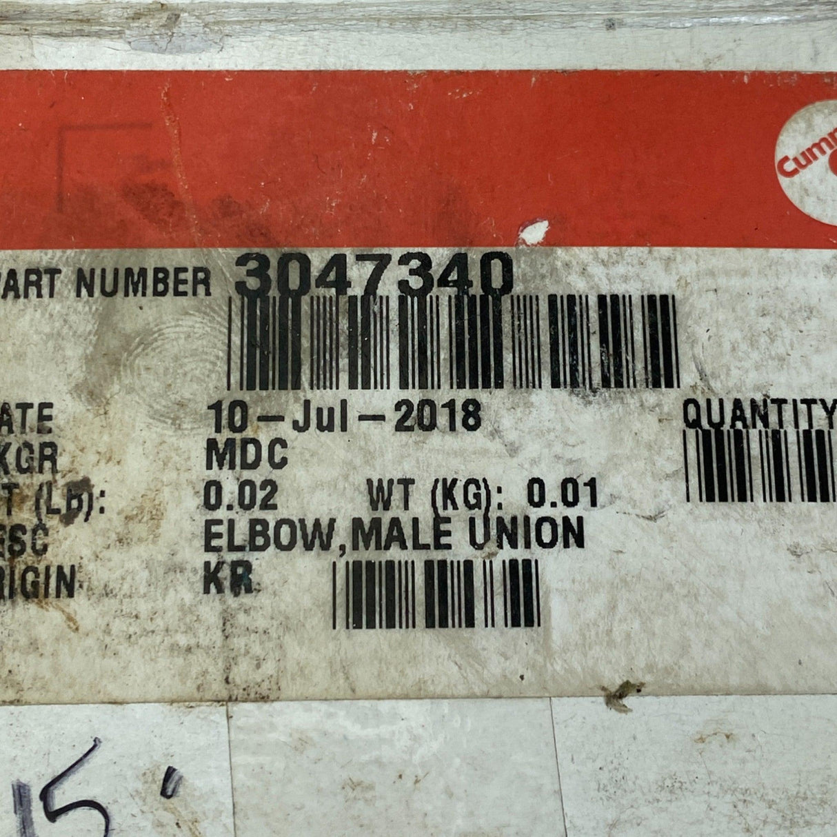 3047340 Genuine Cummins Male Union Elbow - Truck To Trailer