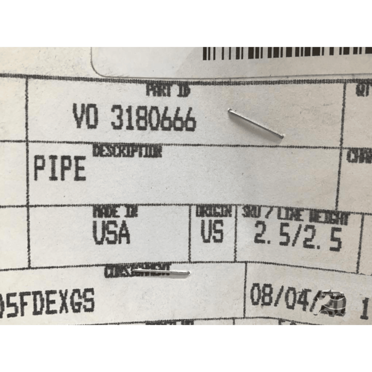 3180666 Genuine Volvo Pipe - Truck To Trailer