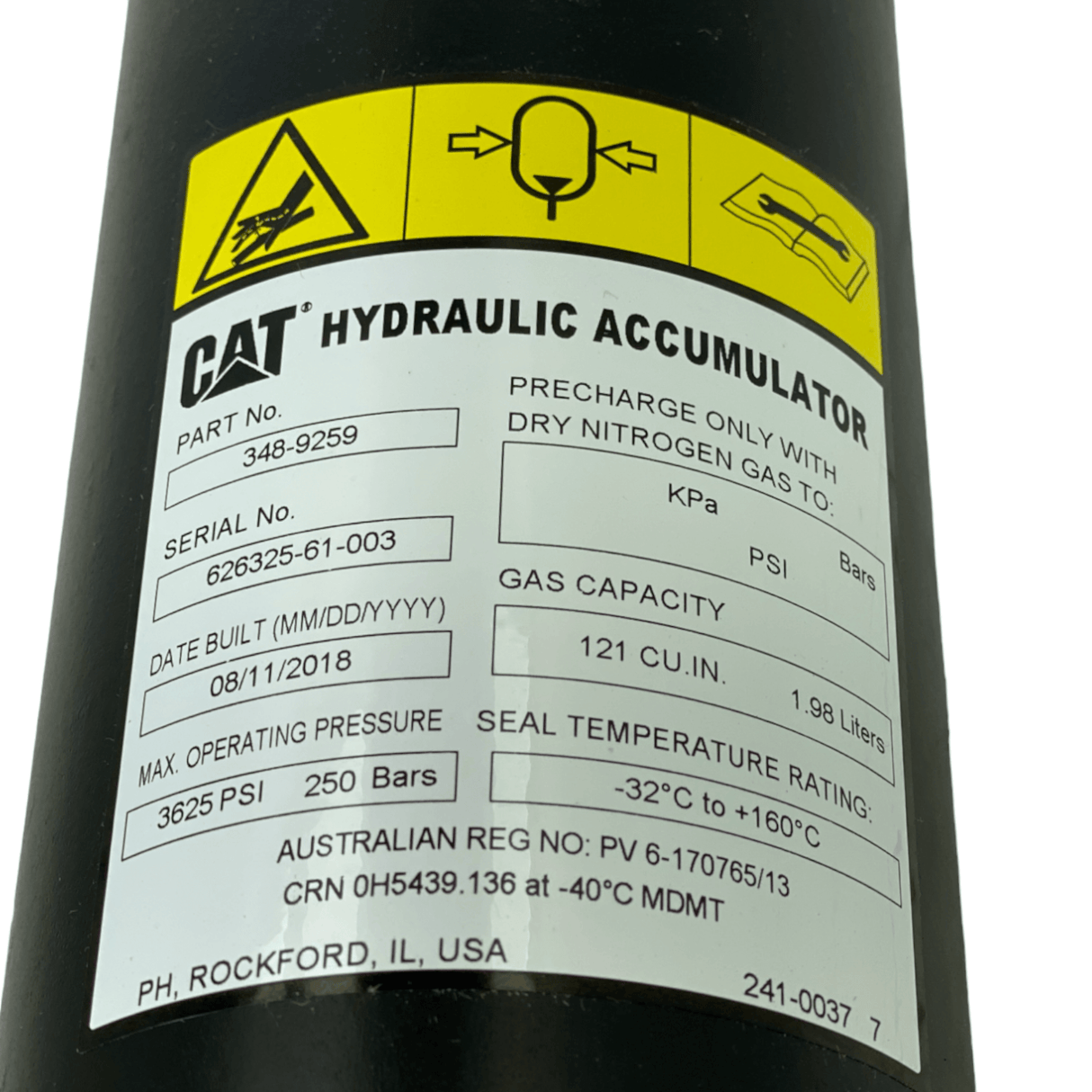 348-9259 Cat® Hydraulic Accumulator For Cat Motor Grader16M - Truck To Trailer