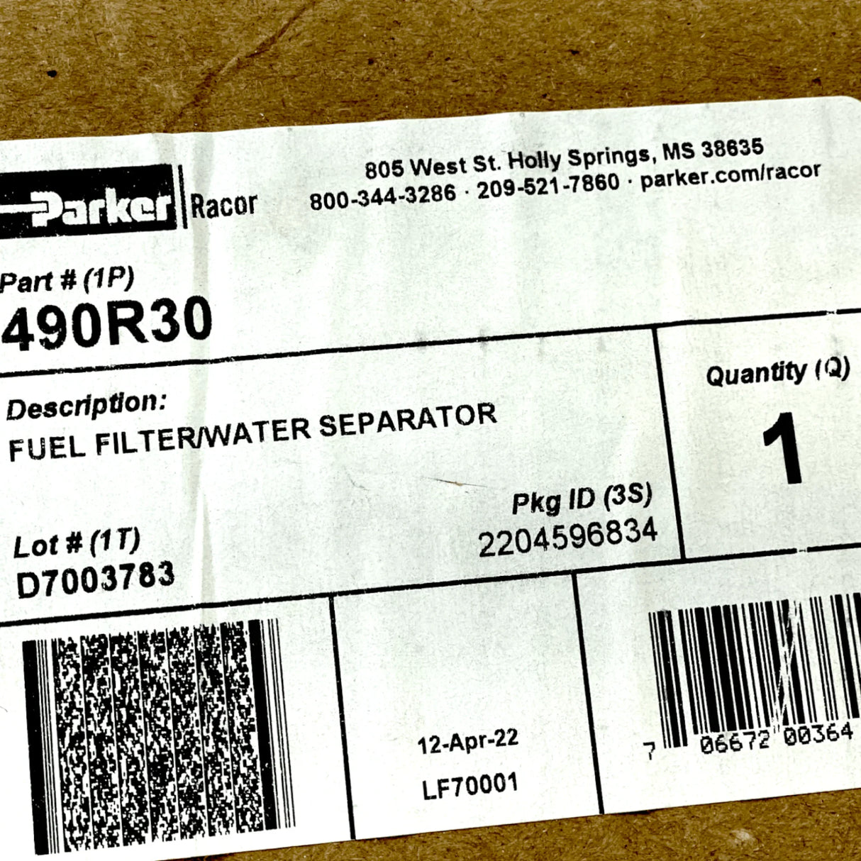 490R30 Genuine Parker Fuel Filter Water Separator - Truck To Trailer