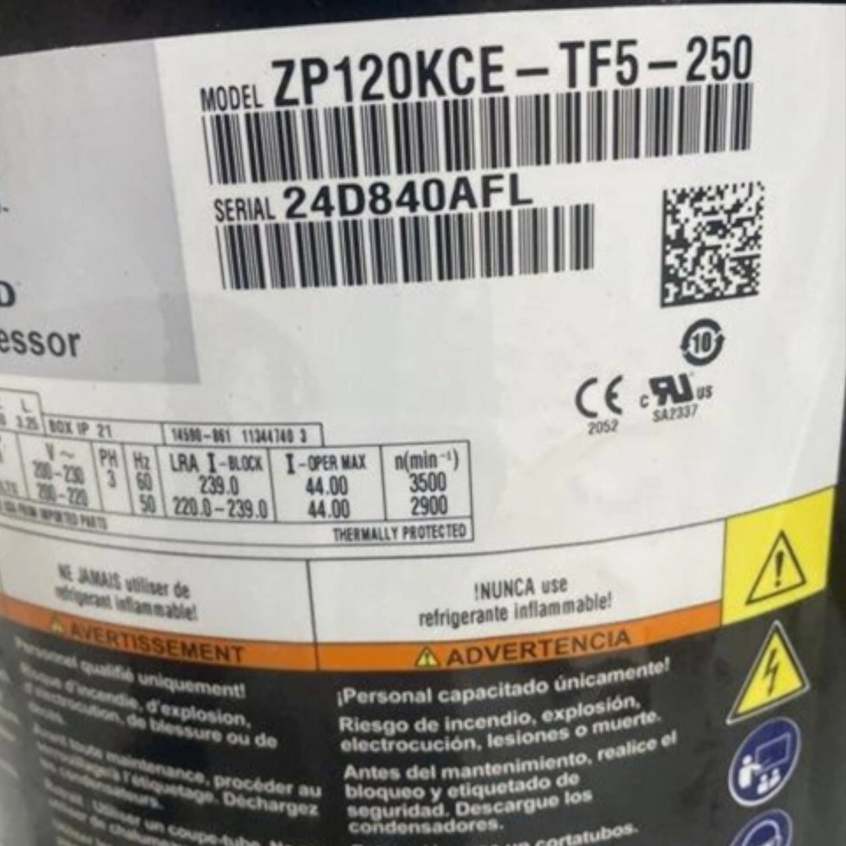 ZP120KCE-TF5-250 Genuine Copeland Scroll Compressor