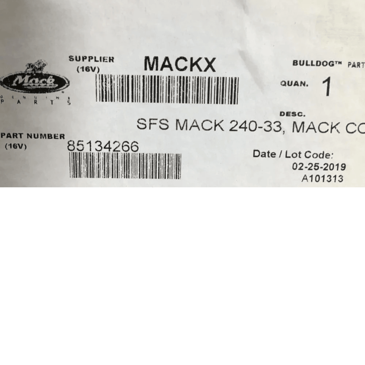 85134266 Genuine Mack Gauge - Truck To Trailer