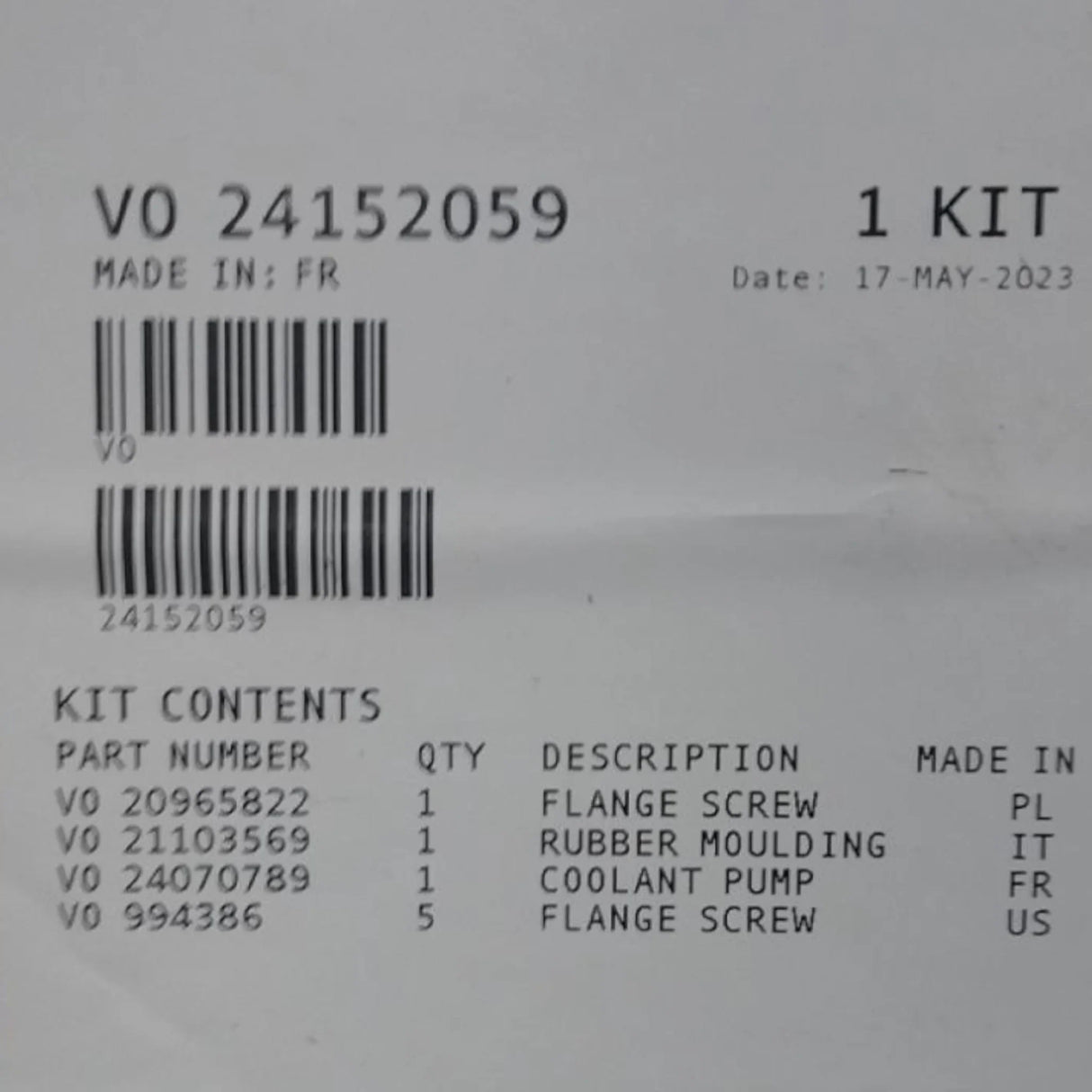 24152059 Genuine Mack Pump Kit - Truck To Trailer