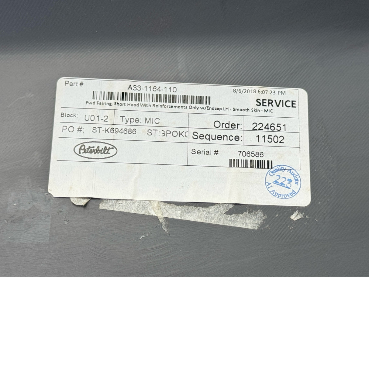 A33-1164-110 Genuine Peterbilt Forward Sub Fairing Assembly