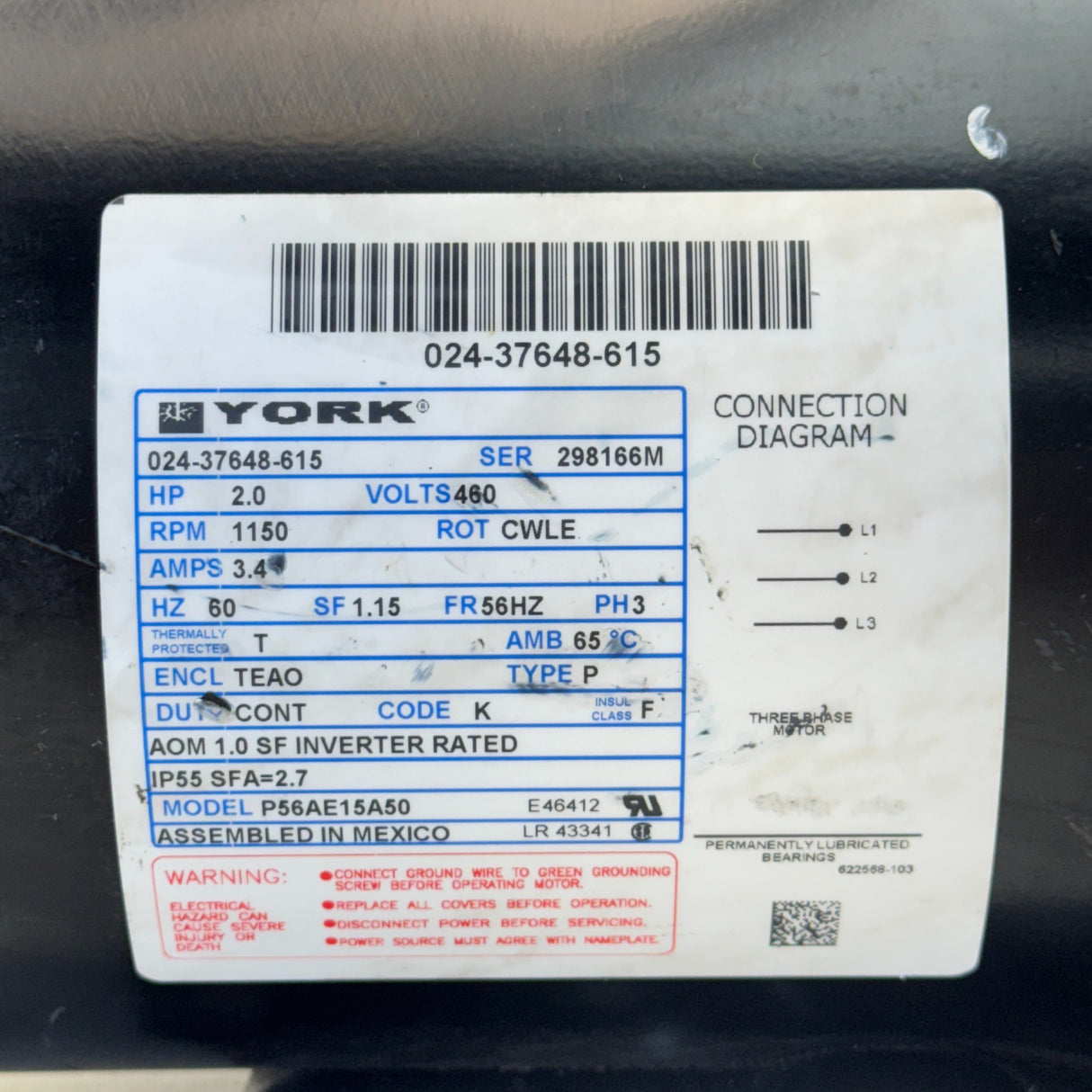 024-37648-615 Genuine York Replacement Motor 460V