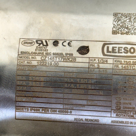 122219.00 Genuine Leeson Washdown Motor 115-208/230V