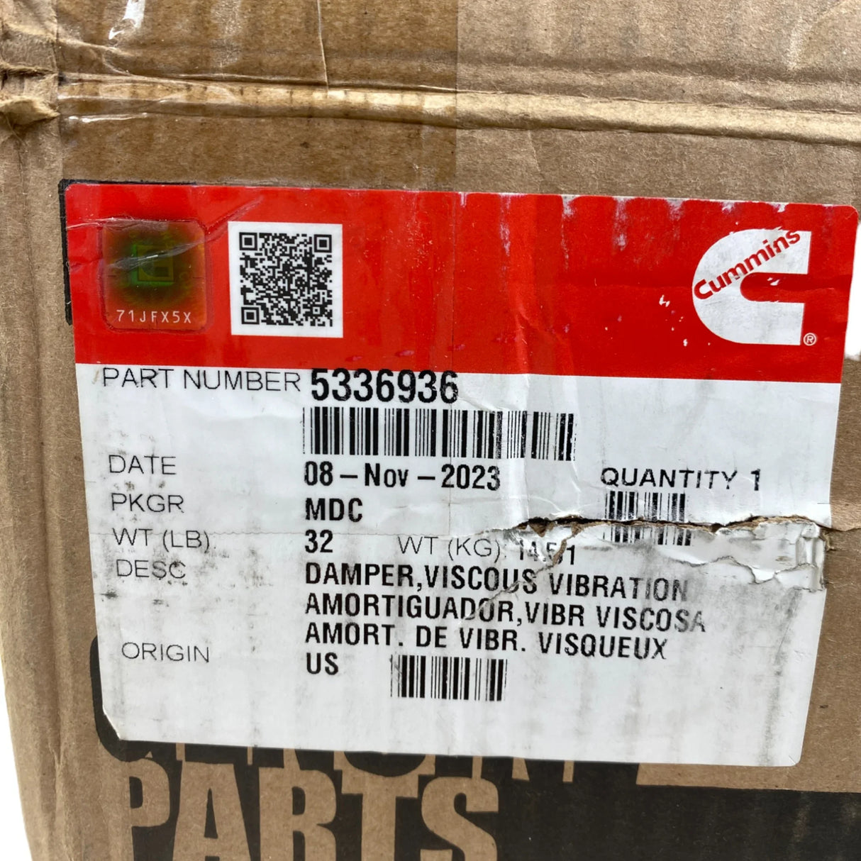 5336936 Genuine Cummins Viscous Vibration Damper - Truck To Trailer