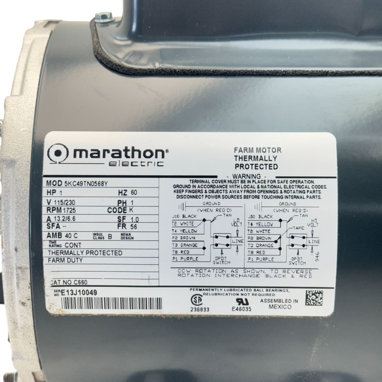 5KC49TN0568Y Genuine Marathon General Purpose Motor 115/230V
