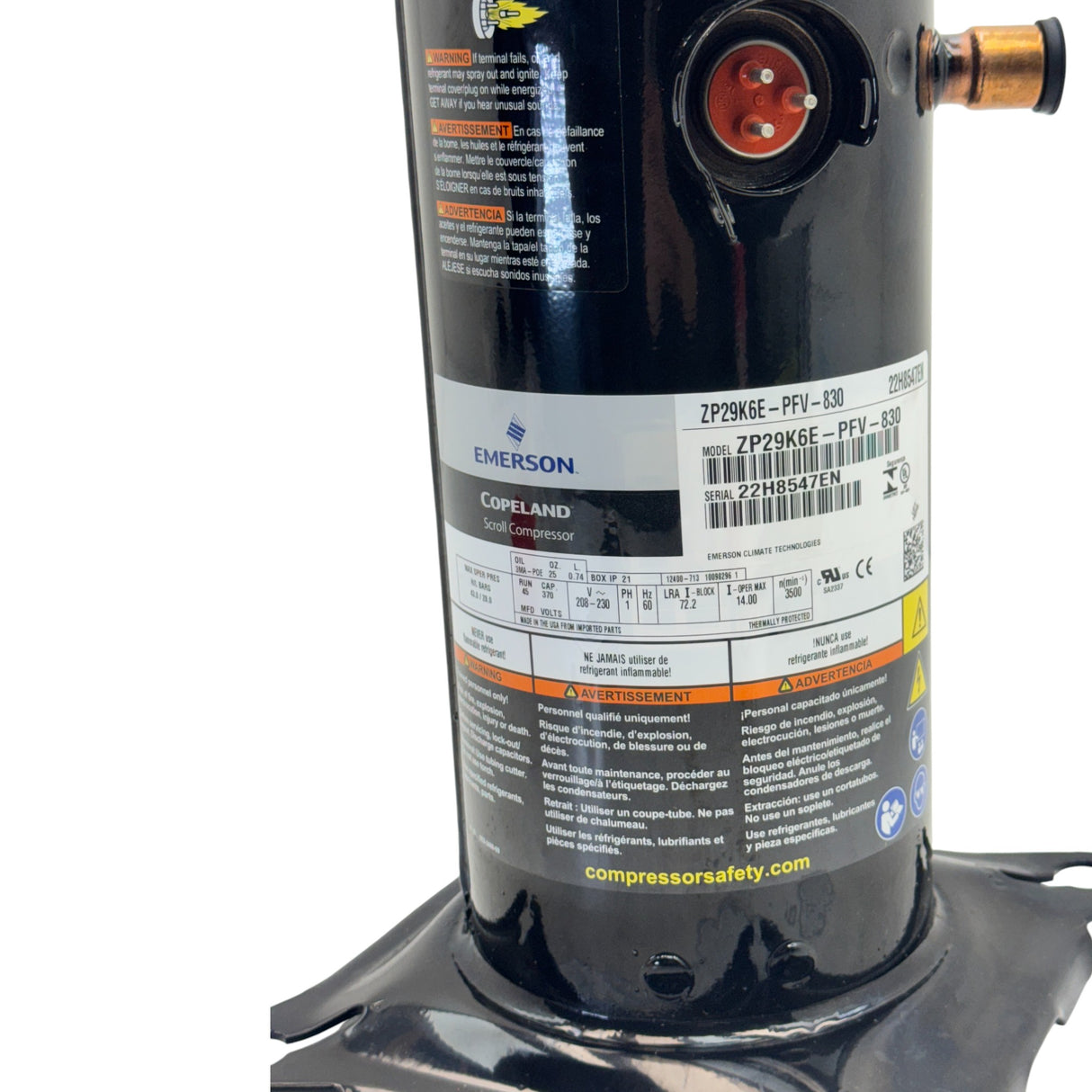 ZP29K6E-PFV-830 Copeland Scroll Compressor 208-230V