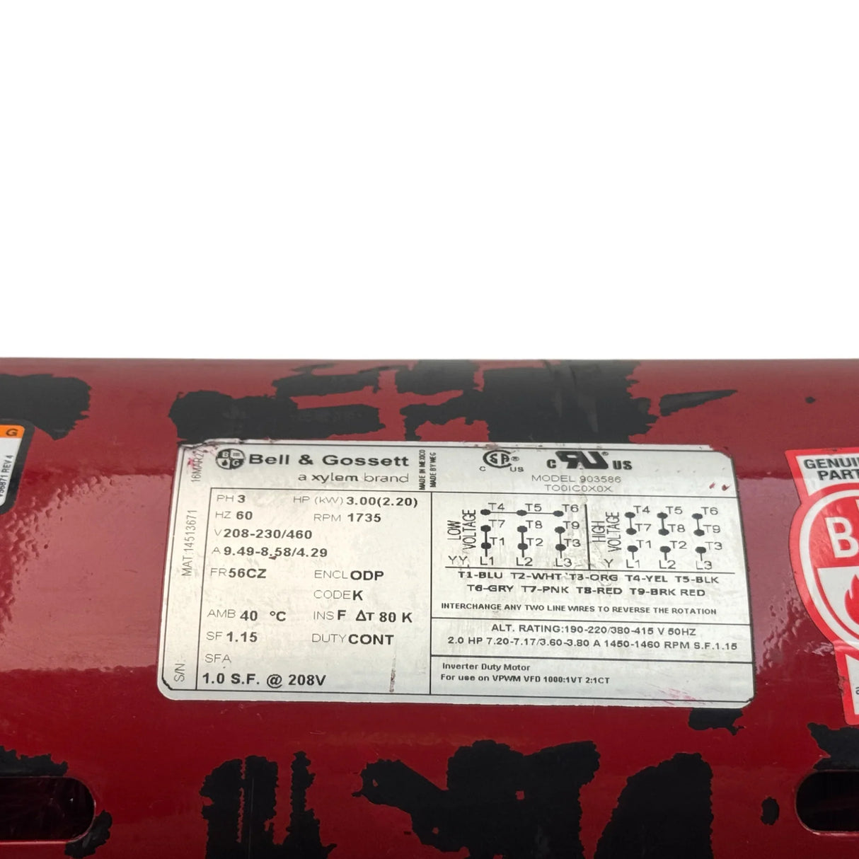 903586 Genuine Bell & Gossett Motor - Truck To Trailer