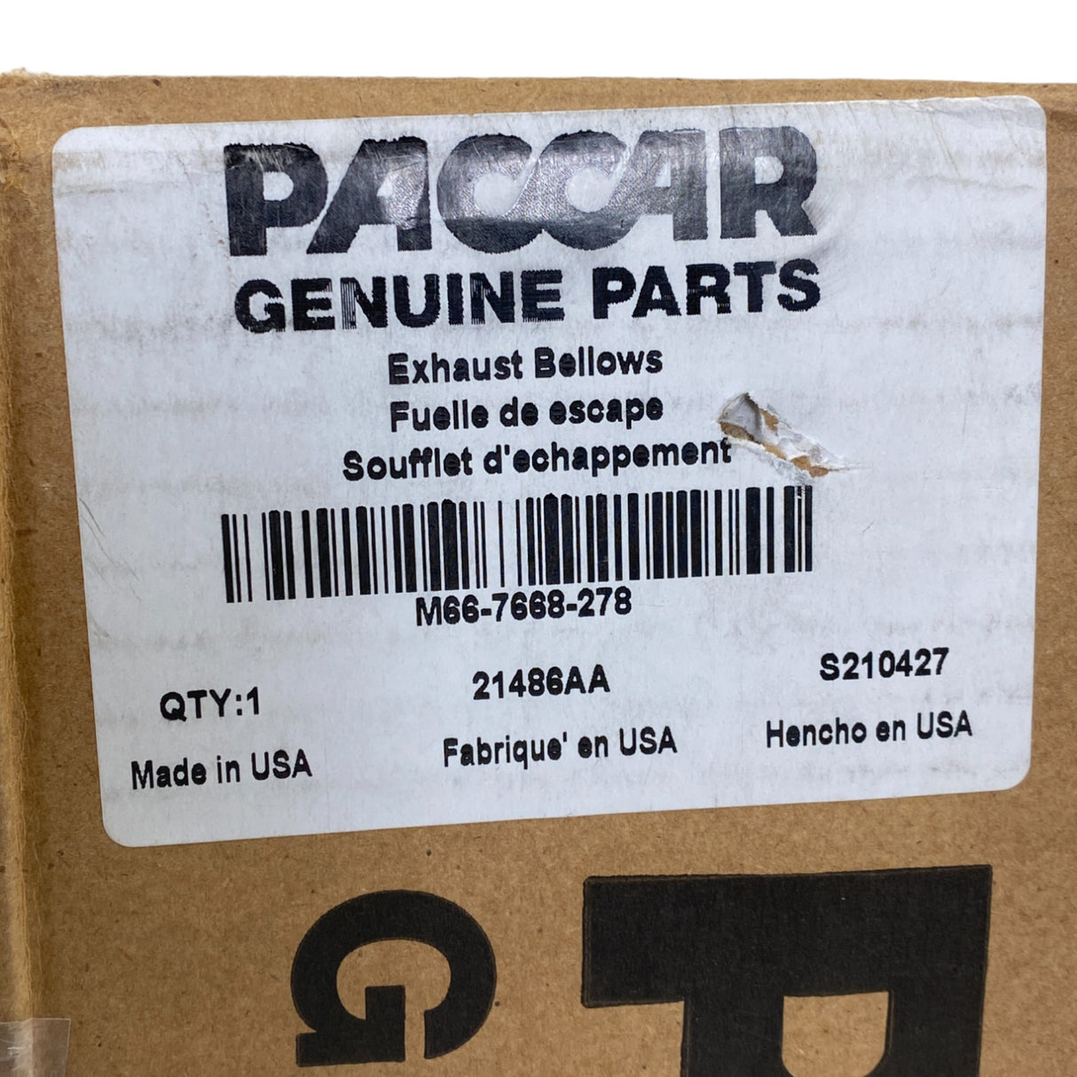 M66-7668-278 Genuine Paccar Flex Bellows Pipe Kit.