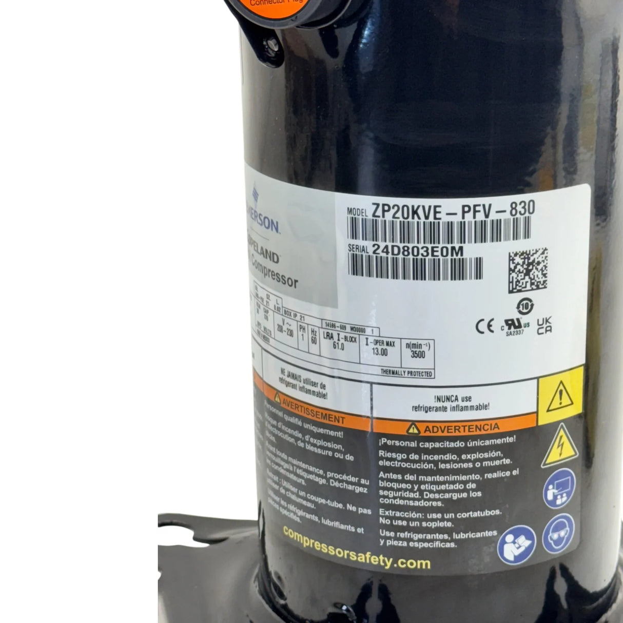 ZP20KVE-PFV-830 Genuine Copeland Scroll Compressor 208-230V