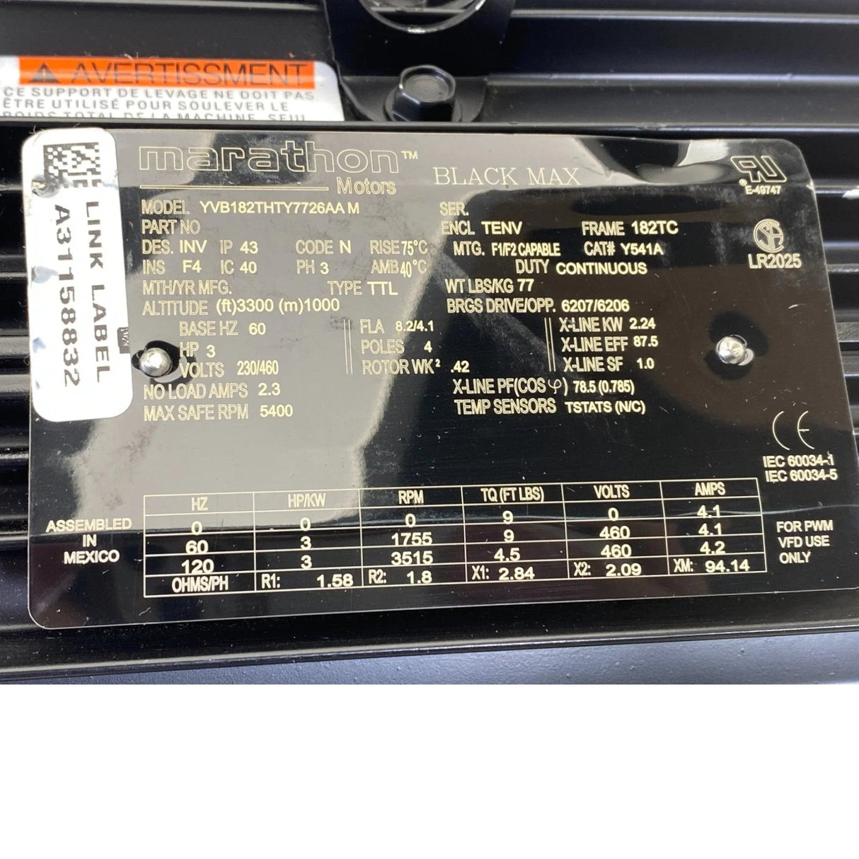 182THTY7726 Marathon Black Max Inverter Duty Variable Speed Motor