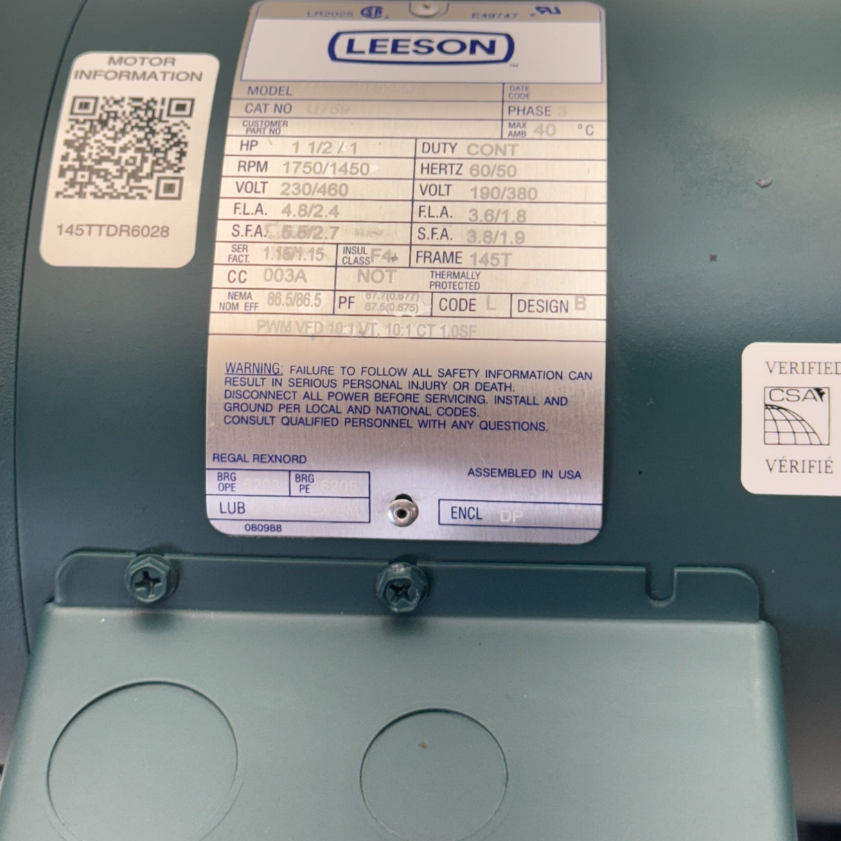 145TTDR6028AA Leeson General Purpose Motor