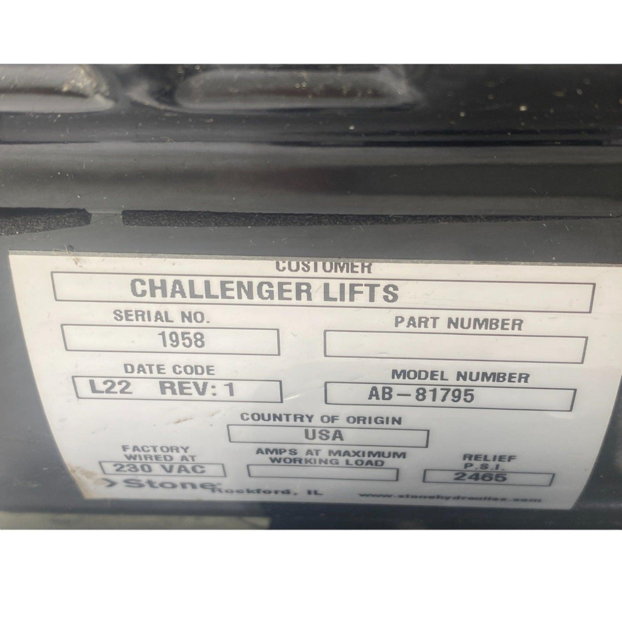 AB-81795 Challenger Lift Power Unit 1PH 230V 60Hz - Truck To Trailer