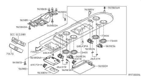 96980-ZQ01D Genuine Nissan FINISHER Console