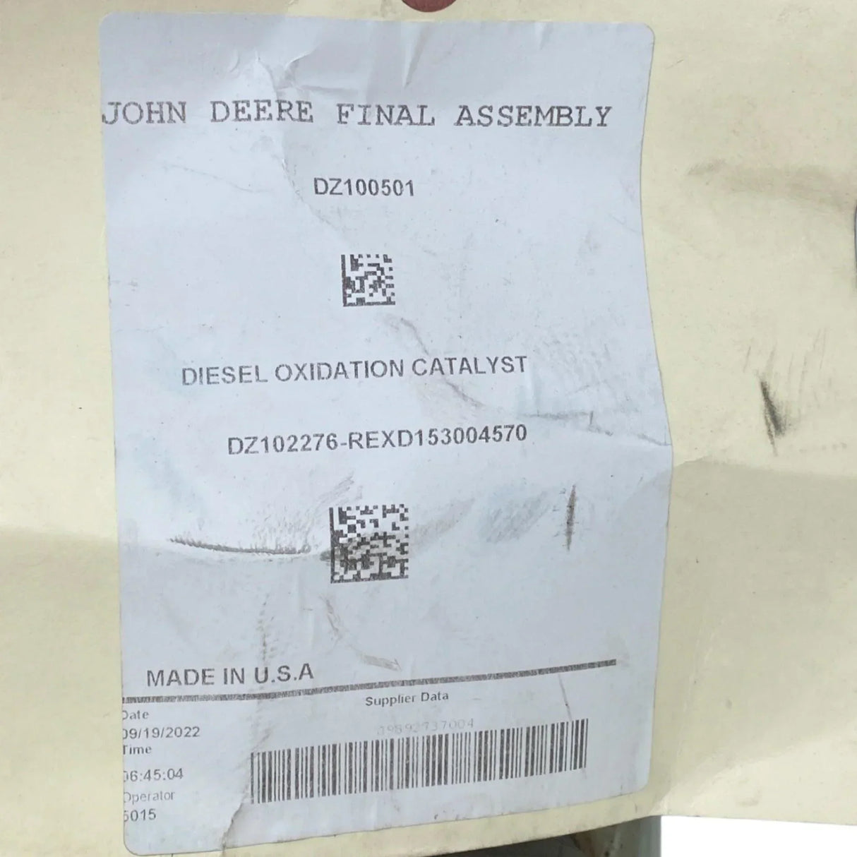 DZ102277 Genuine John Deere DOC Diesel Oxidation Catalyst - Truck To Trailer