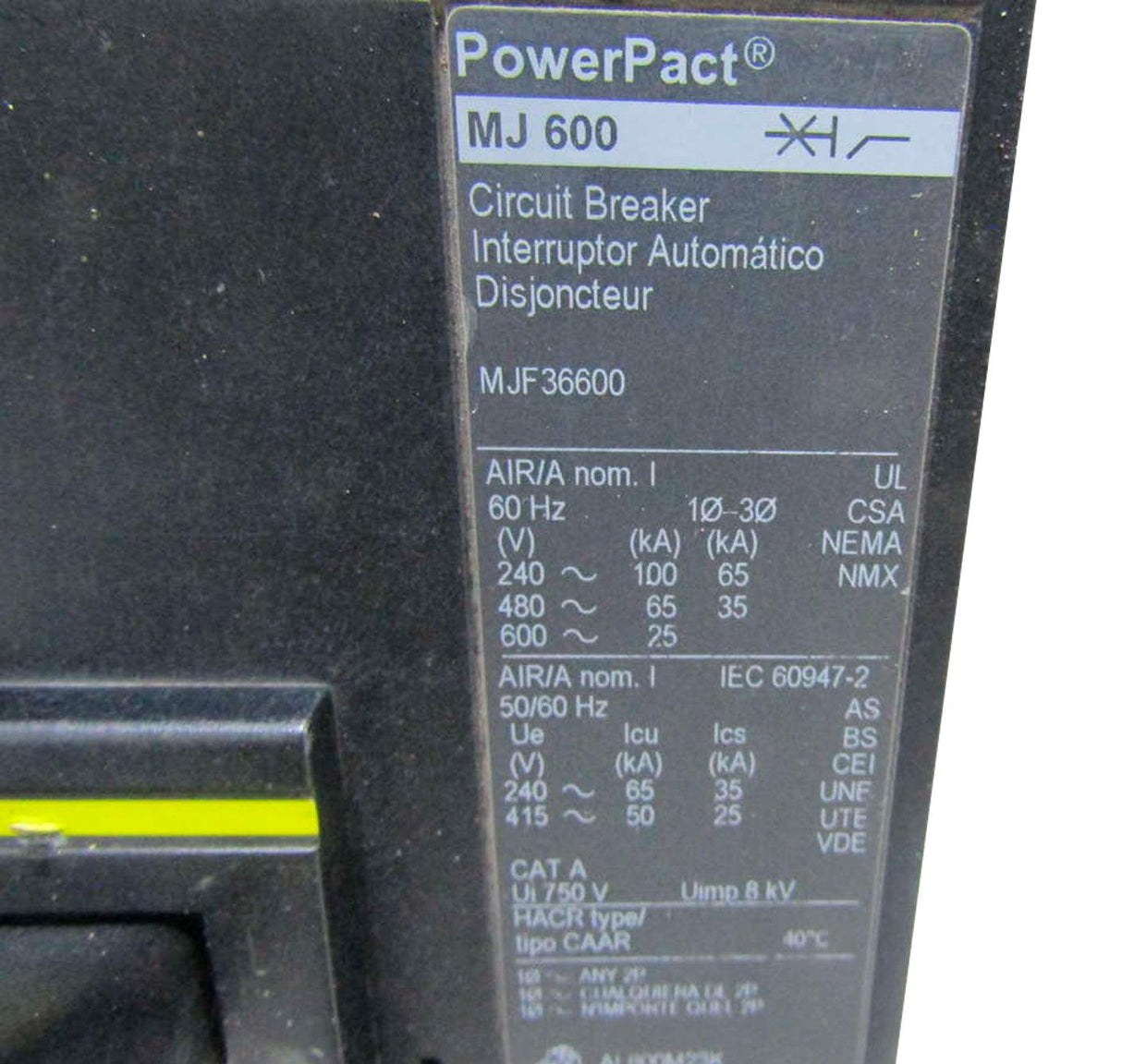 MJF36600 Genuine PowerPact Main Circuit Breaker MJ600 - Truck To Trailer