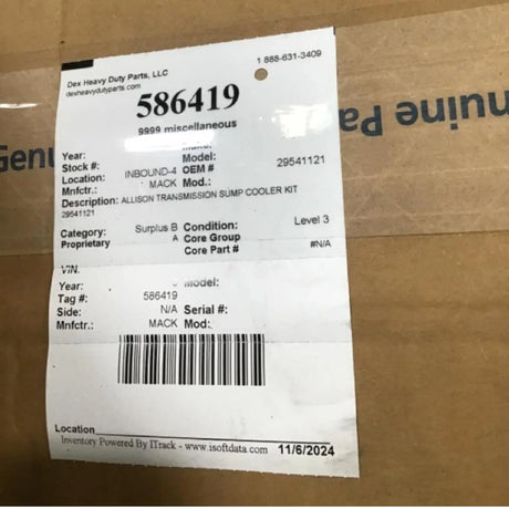 29541121 Genuine Mack Transmission Sump Cooler Kit - Truck To Trailer