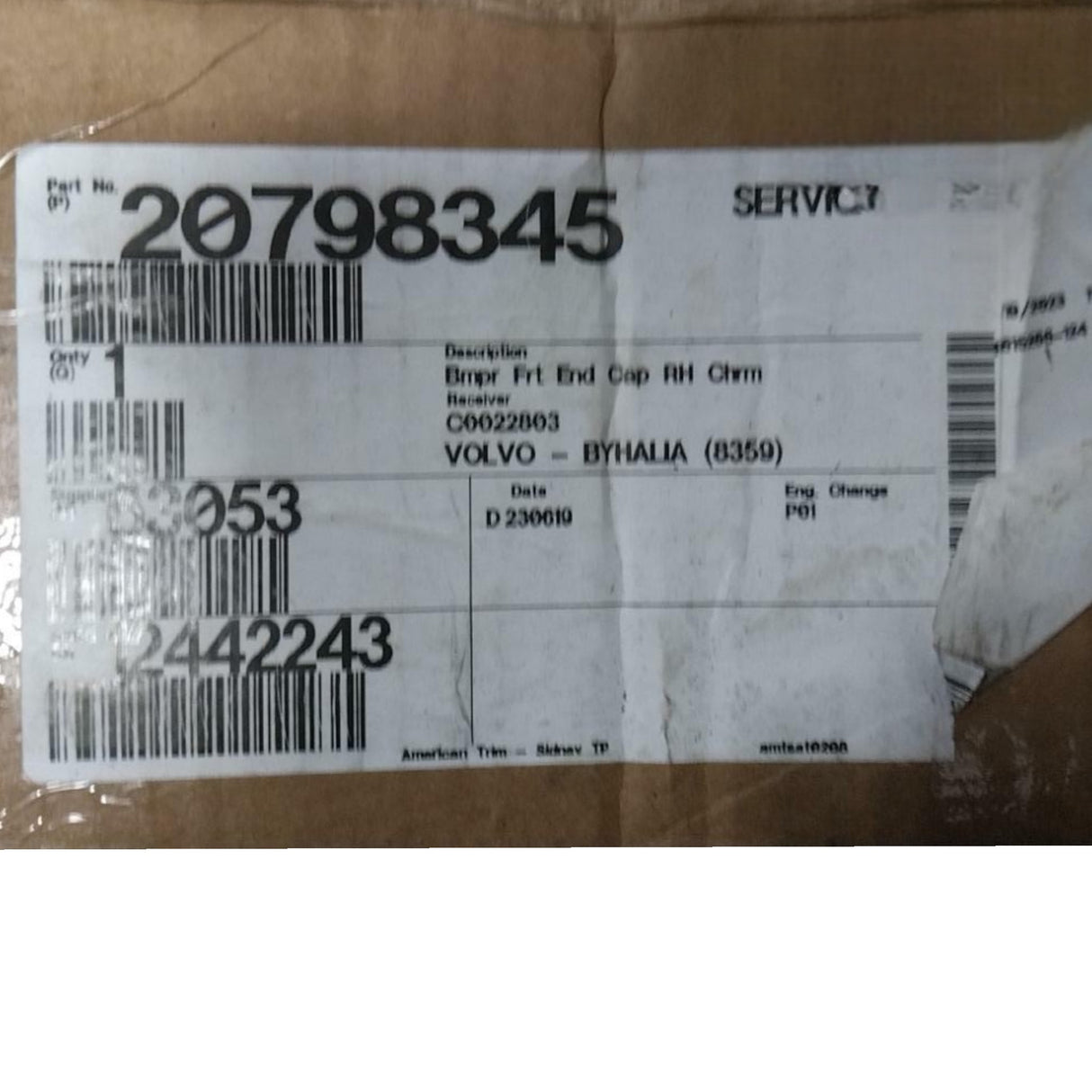 20798345 Genuine Volvo Bumper Member