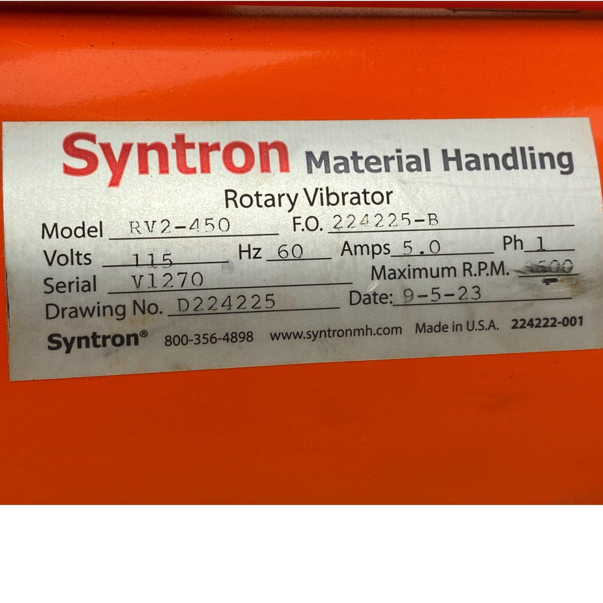 RV2-450 Syntron Motor Rotary Vibrator Motor - Truck To Trailer