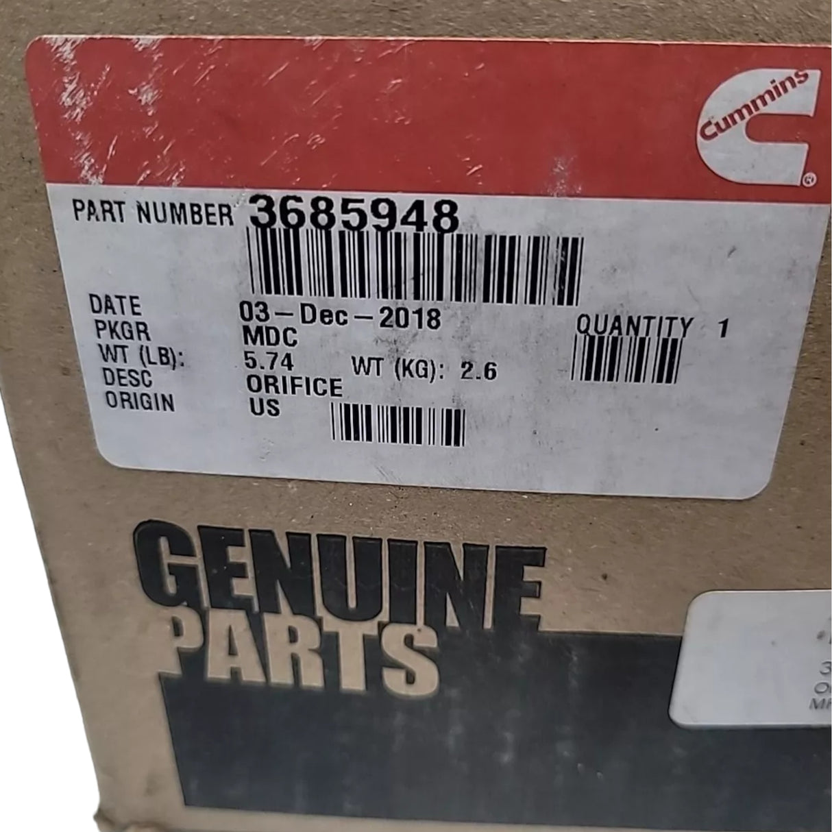 3685948 Genuine Cummins EGR Exhaust Gas Recirculation Valve