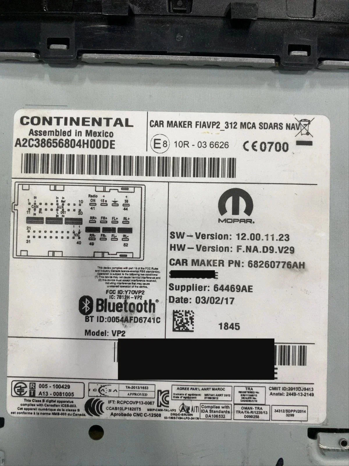 68260776AH Genuine Continental Multi Media Radio - Truck To Trailer