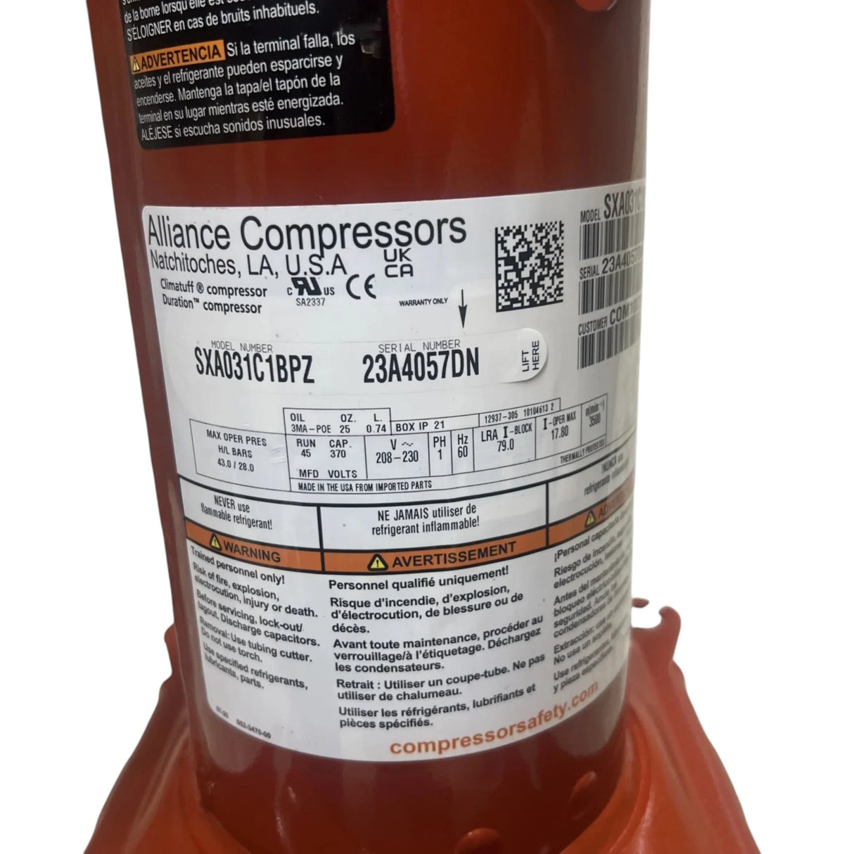 SXA031C1BPZ Alliance Scroll Compressor - Truck To Trailer