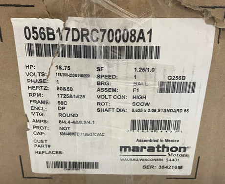 056B17DRC70008A1 Genuine Marathon General Purpose Motor 115/230V